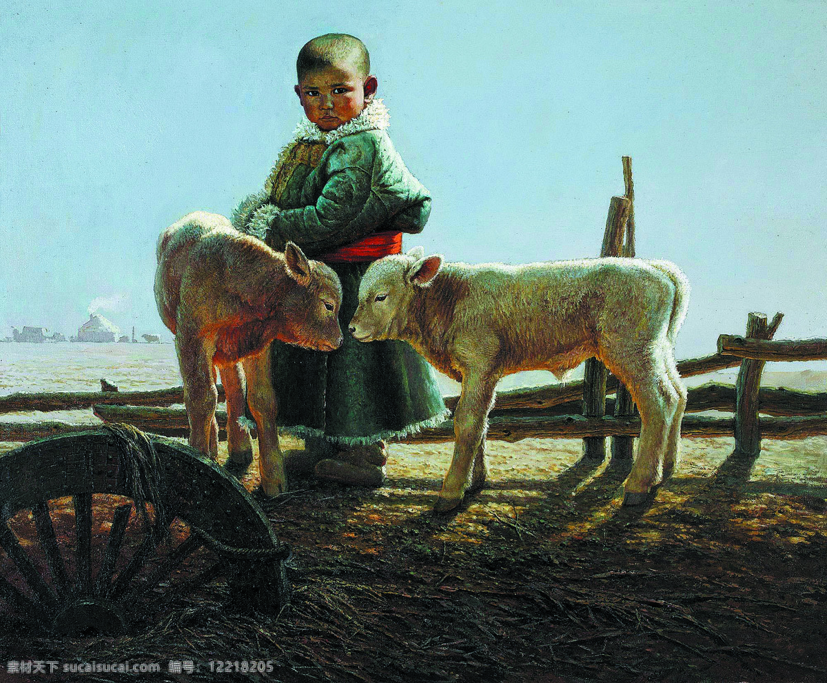 陪伴 少年与羊 羊 少年 牧羊 守望 文化艺术 绘画书法