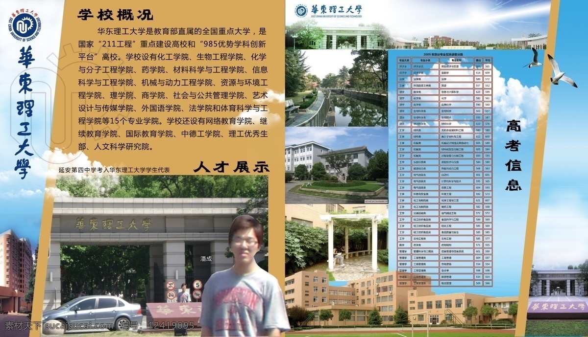 华东理工大学 宣传 展板 华东理工大 学校概况 高考信息 人才展示 延安第四中学 学生代表 宣传高校 高校宣传展板 国内广告设计 广告设计模板 源文件