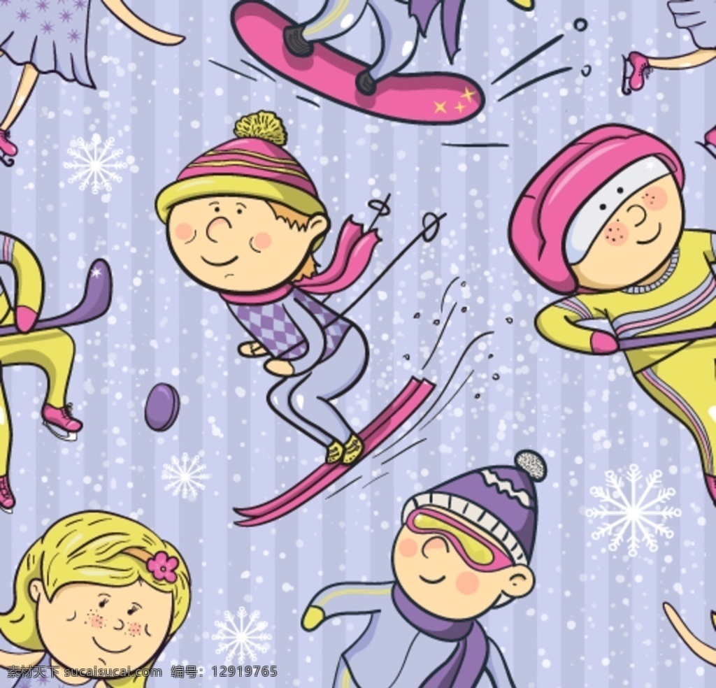 滑雪 儿童 无缝 印花 背景 素材图片 底纹边框 背景底纹