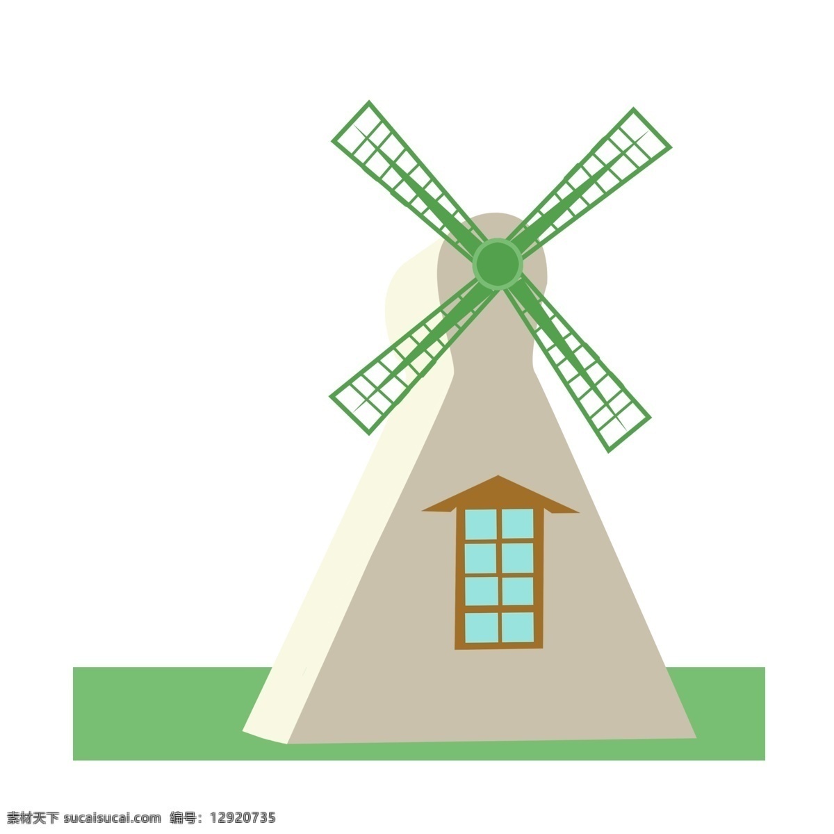 绿色 农场 风车 插画 绿色的扇叶 卡通插画 风车插画 环保风车 风车发电 风力发电 绿色的小草