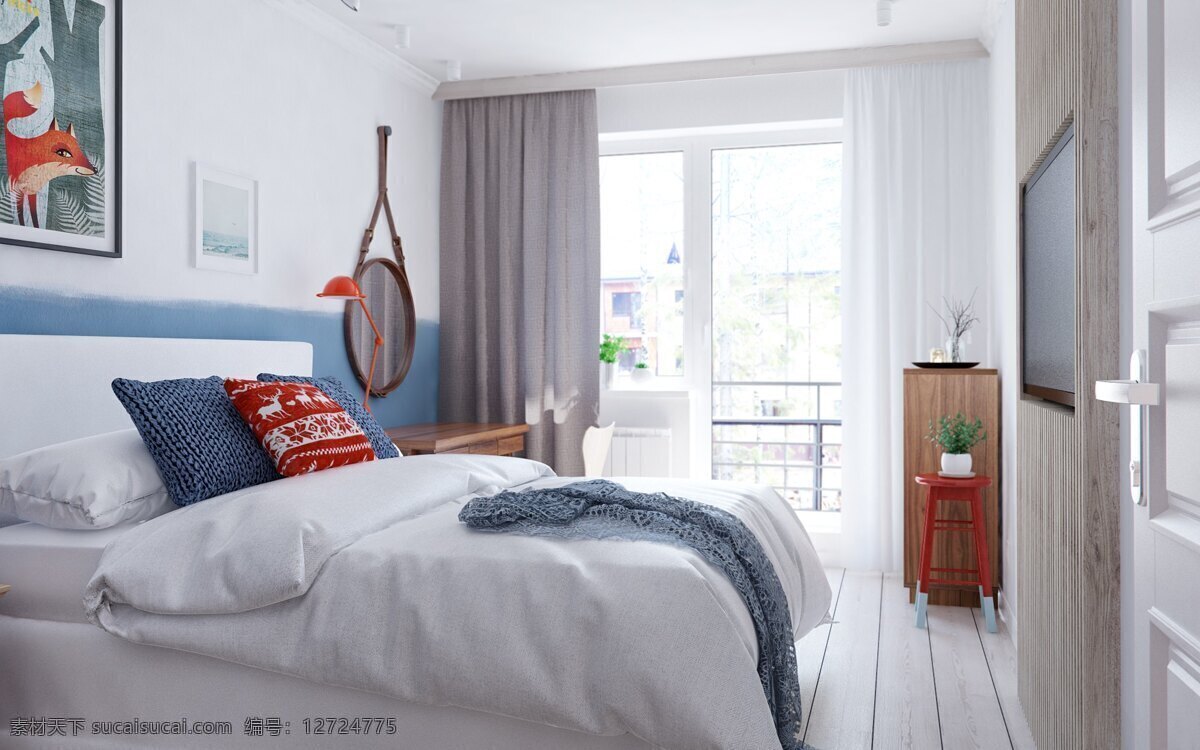 现代 简约 清纯 卧室 白色 家具 室内装修 效果图 卧室装修 白色地板 白色家具 白色床品