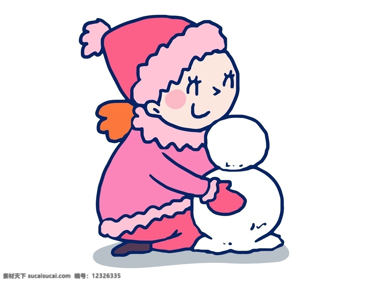 手绘 小 美女 冬季 玩 雪 元素 卡通 小美女 玩雪 打雪仗 ai元素 免扣元素
