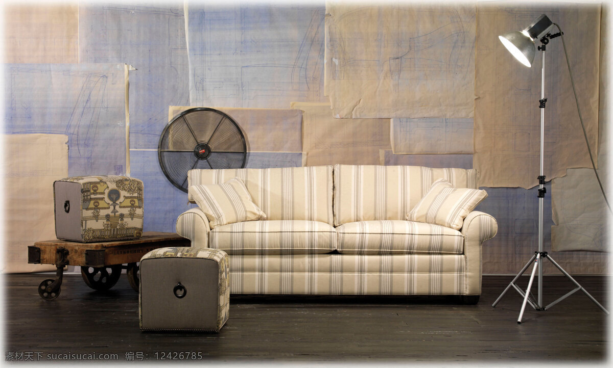 复古 现代 风沙 发 背景 影楼 室内 沙发 背景墙 室内效果图