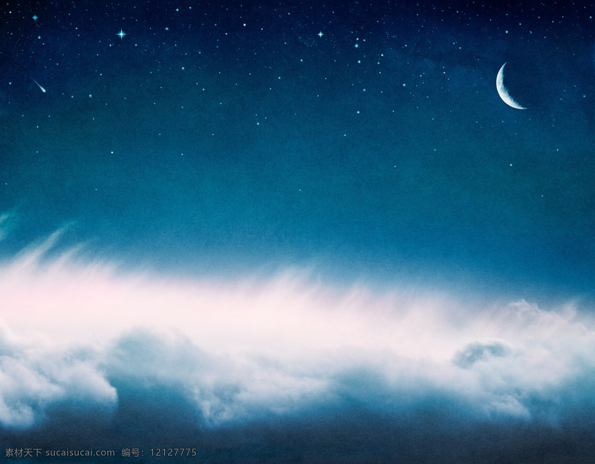 梦幻星空背景 云层 星空 梦幻星空 蓝色星空 自然景观 月色 月亮 月亮摄影 月亮素材 弯月 自然风景