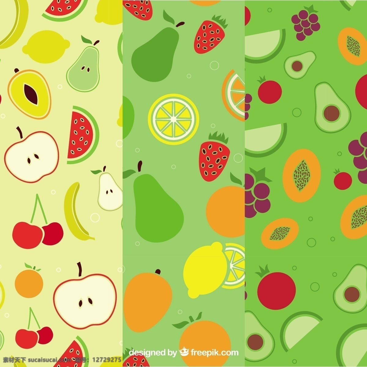 三 种 不同 水果 扁平 图案 背景 食物 夏天 颜色 橙色 苹果 热带 平 装饰 多彩的背景 橙色的背景 无缝的图案 自然 健康 自然的背景