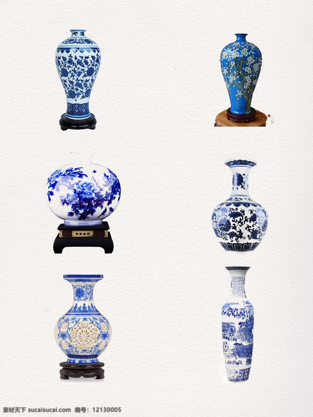 组 唯美 青花瓷 花瓶 产品 瓷器 实物 图案