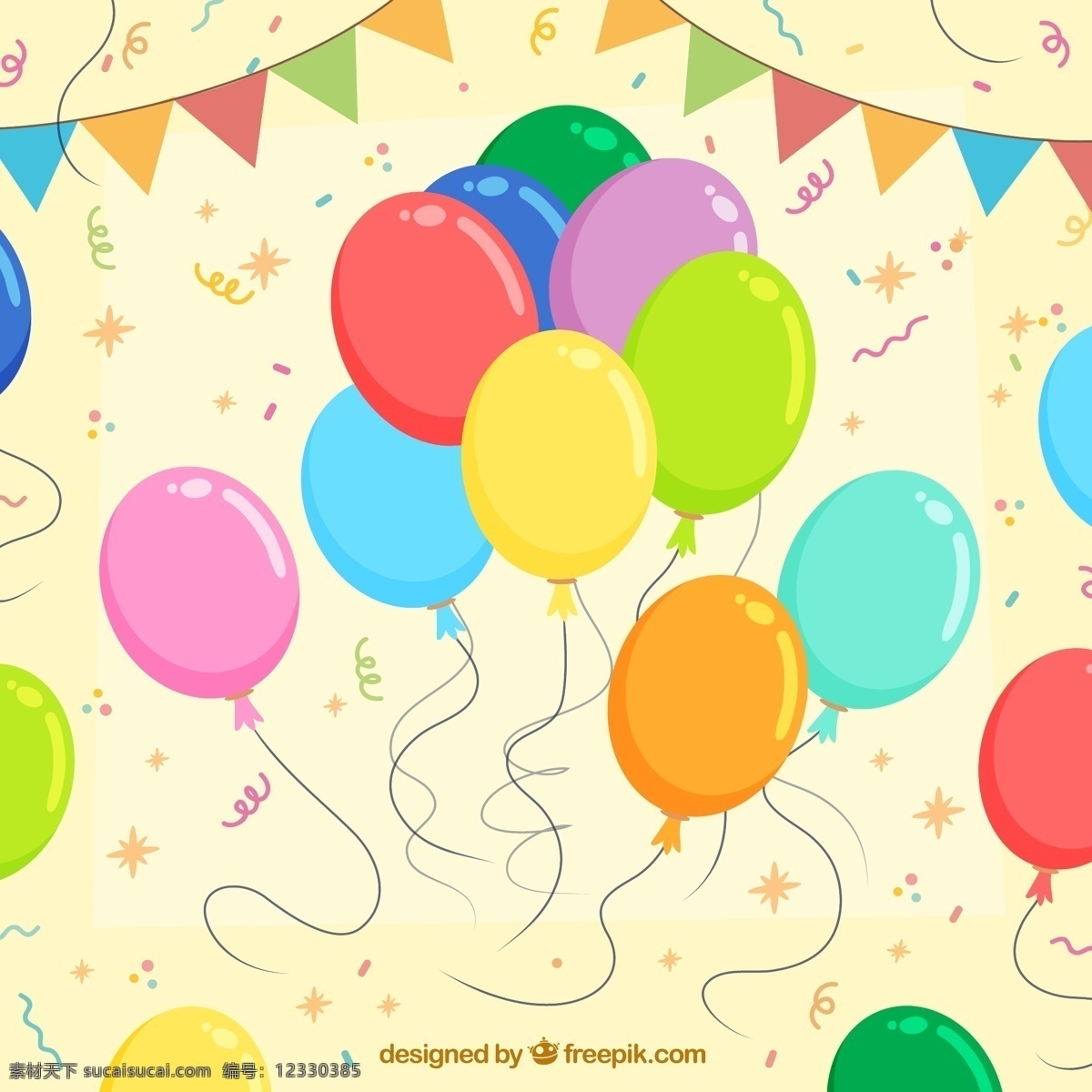 彩色 三角 拉 旗 气球 彩色纸屑 节日 三角拉旗 文化艺术 节日庆祝