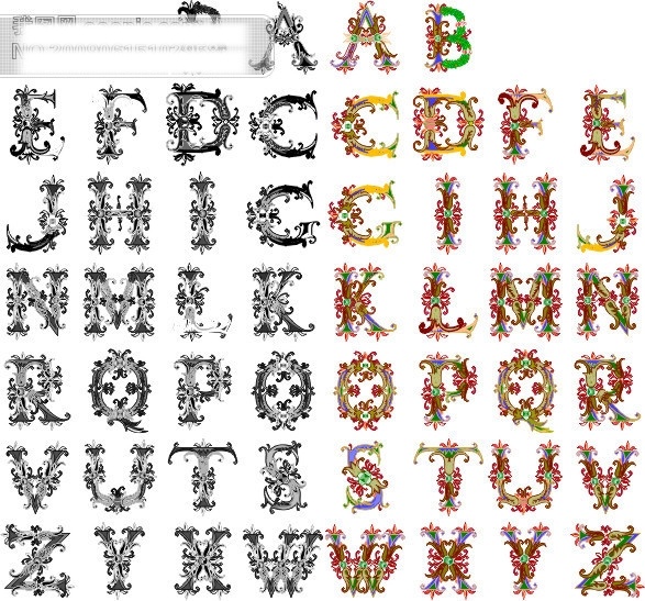 维多利亚 风格 英文 字母 矢量图 英文字母 英文字体设计 矢量 花纹 花边 底纹 边框 花纹花边