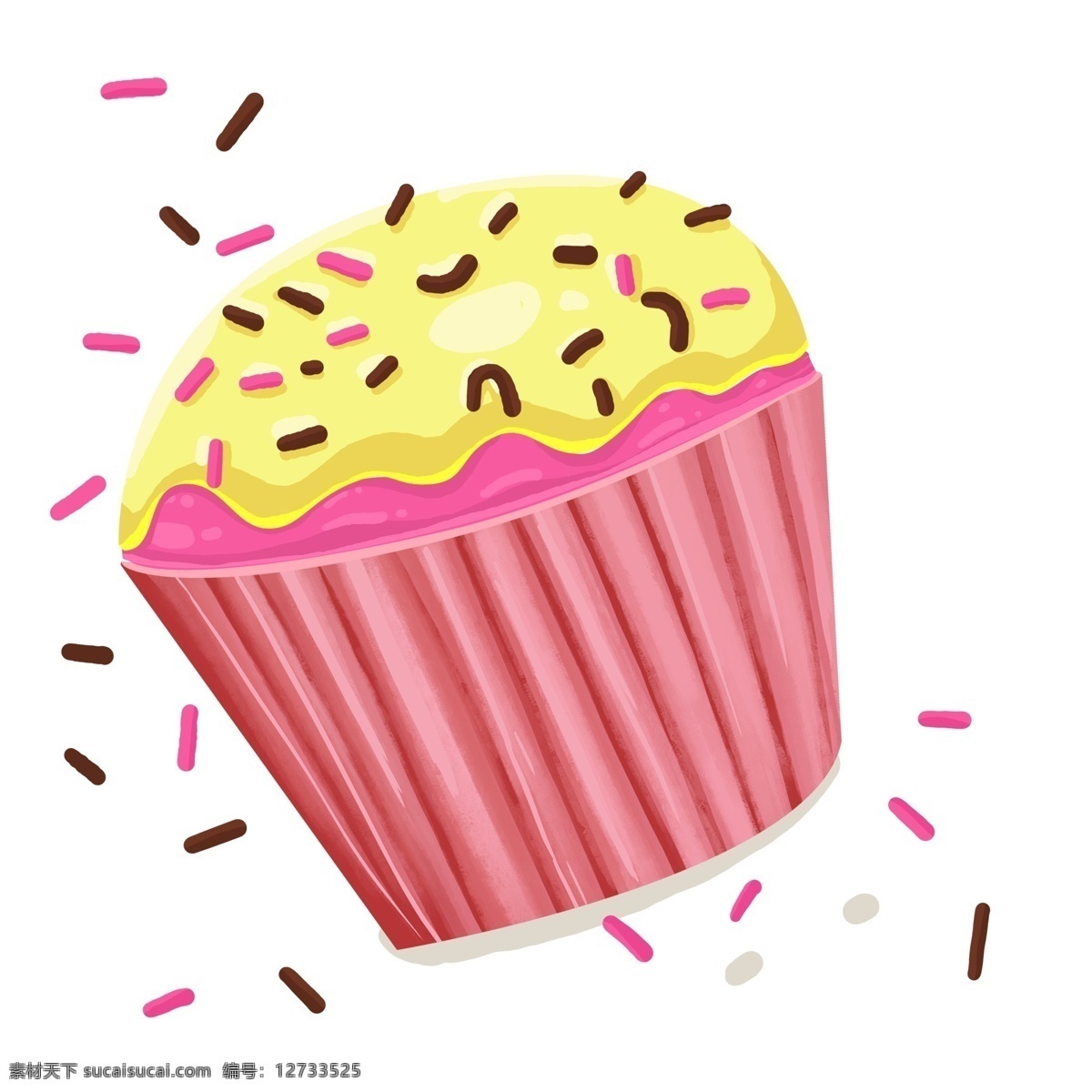 美味 纸杯 蛋糕 卡通 元素 美食 插画 糕点 彩色 卡通设计 手绘 纸杯蛋糕