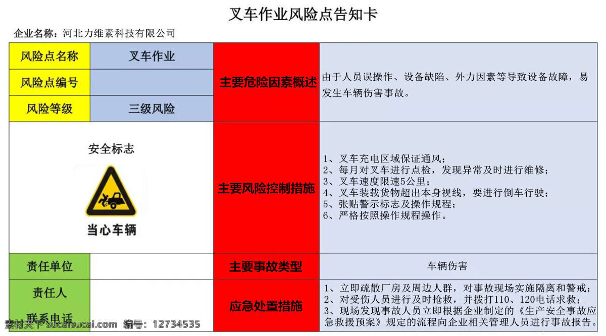 叉车 作业 风险 告知 卡 风险告知 标志图标 其他图标