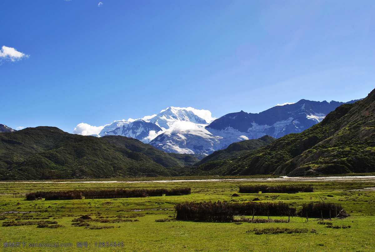 西藏 蓝天白云 山川 雪山 藏地 拉萨 日喀则 山南 阿里 羊湖 湖泊 雪山湖泊 雪山草地 草地 照片与图片 自然景观 山水风景