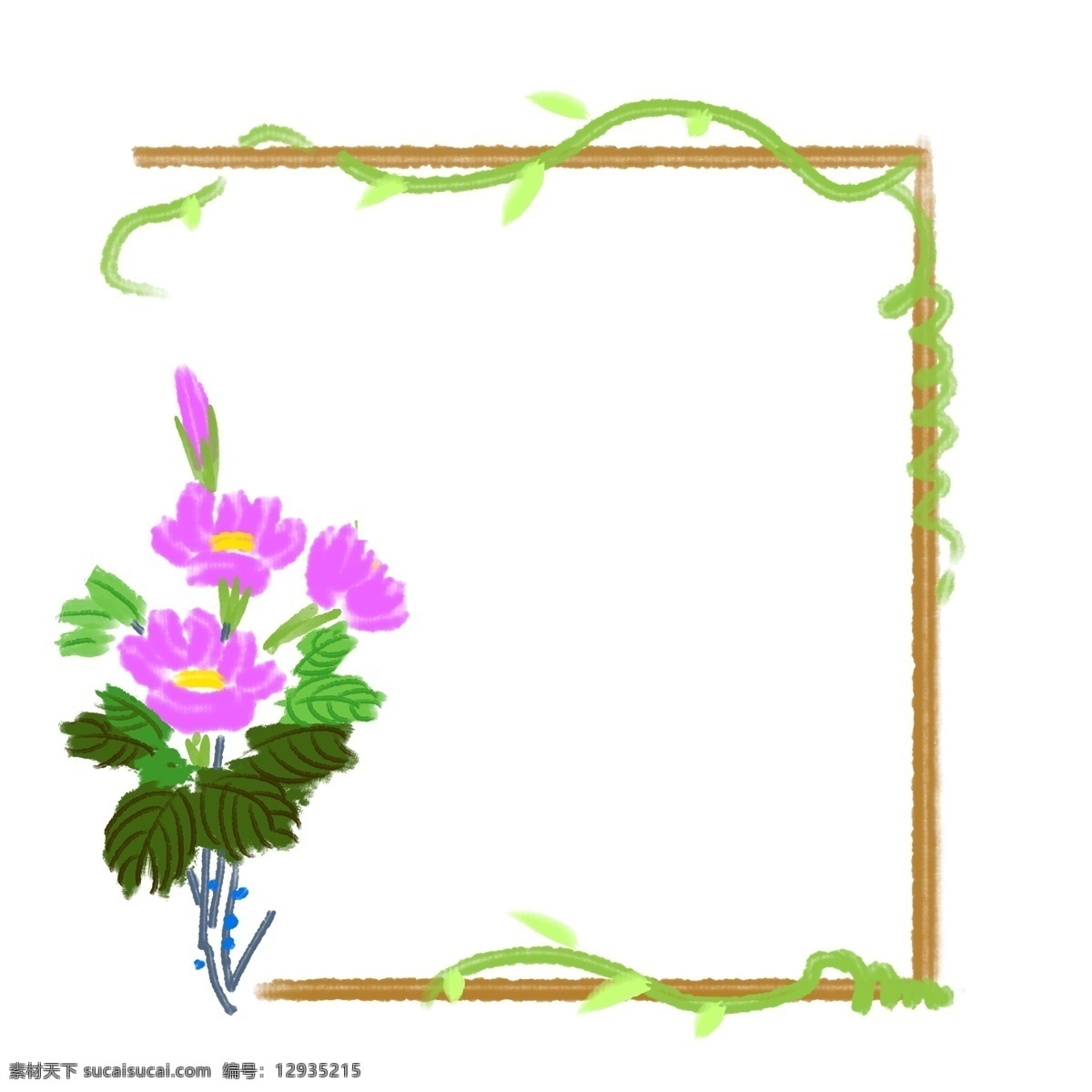 紫色 花朵 藤蔓 边框 紫色花朵 绿藤 多边形边框 正方形 花藤 花瓣 鲜花 框架 春天来了