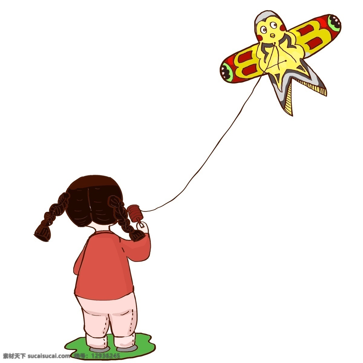 黄色 风筝 卡通 插画 黄色的风筝 风筝插画 卡通插画 小物风筝 玩具风筝 风筝模型 漂亮的女孩