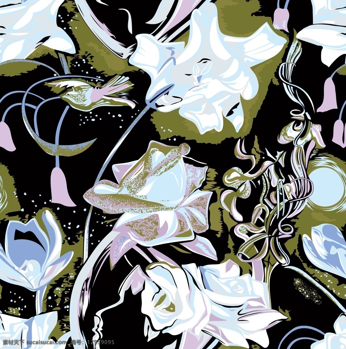 抽象 水彩 花 手绘花 手绘花图案 手绘花背景 乱花 花卉 花卉背景 手绘图案 数码印花 分层