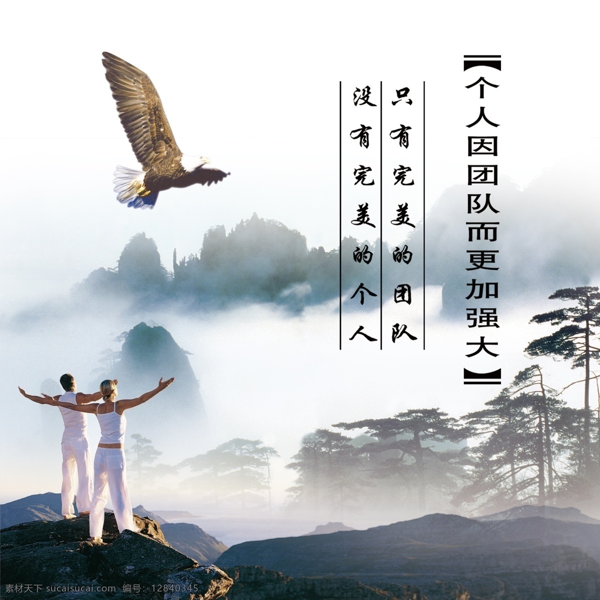 个人 团体 宣传板 个人团体 人 油墨 大鹰 树 山 展板模板 广告设计模板 源文件