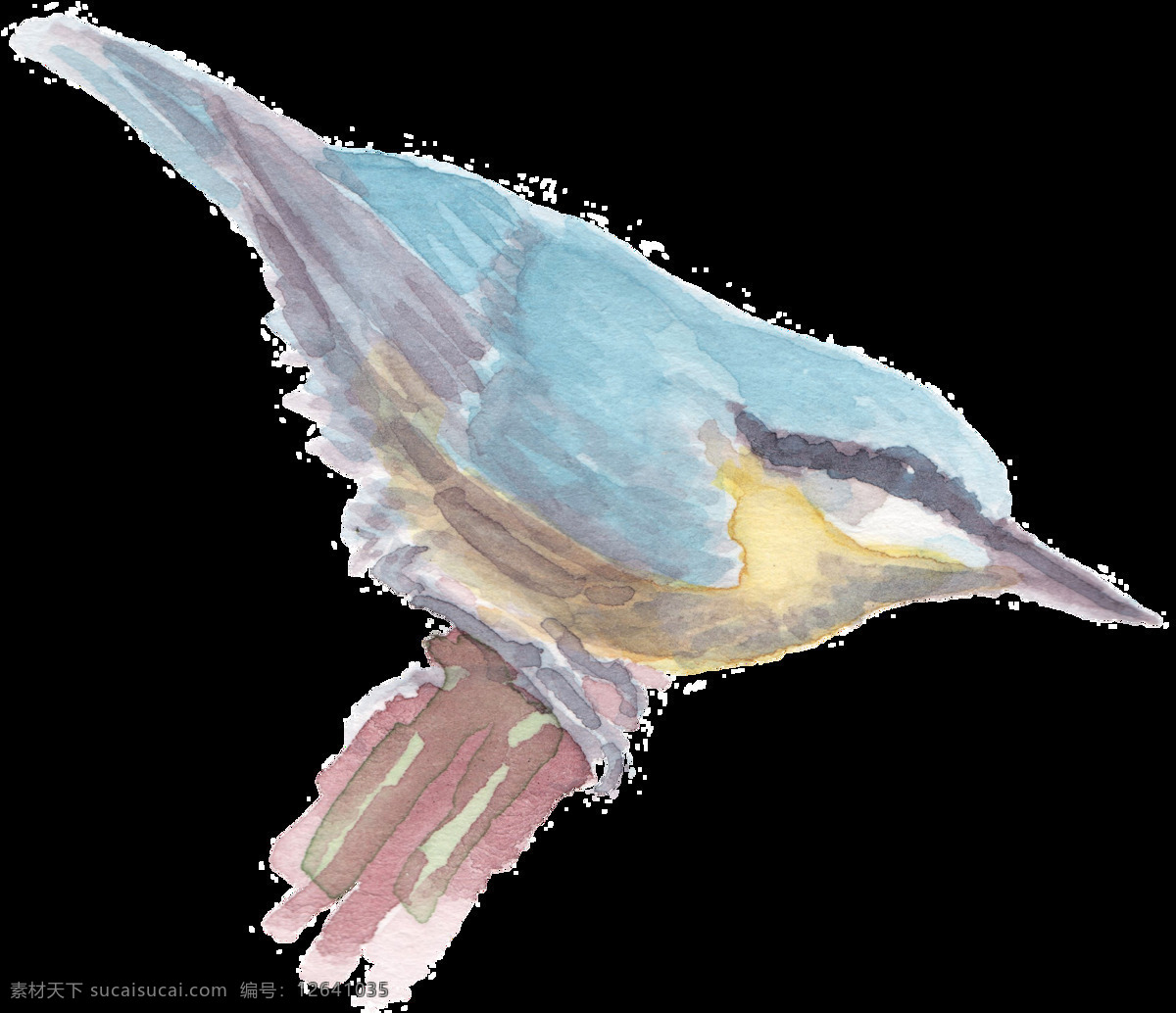 站 树干 上 准备 起飞 小鸟 水彩 透明 动物 黄色 蓝色 免扣素材 鸟类 透明素材 装饰图片