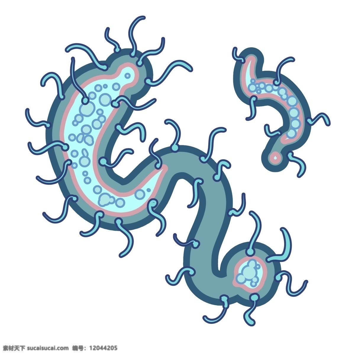 蓝色 毛虫 细菌 插画 毛虫细菌 蓝色的细菌 卡通细菌插画 蓝色触须 浅色的花纹 创意细菌插画