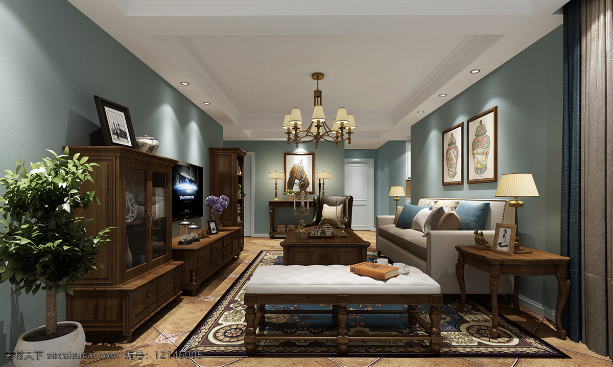 美式 清新 客厅 素色 背景 墙 室内装修 效果图 木地板 客厅装修 木制茶几 白色沙发