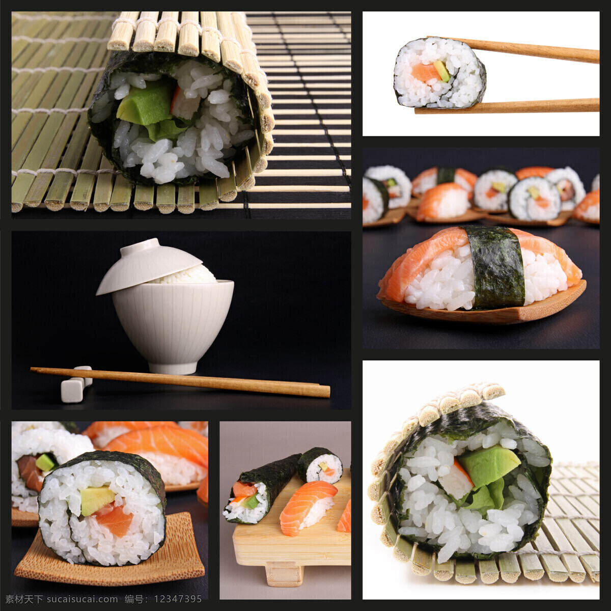 日本寿司美食 三文鱼 海鲜 鱼肉 寿司 日本料理 日本美食 国外美食 美味 外国美食 餐饮美食 黑色