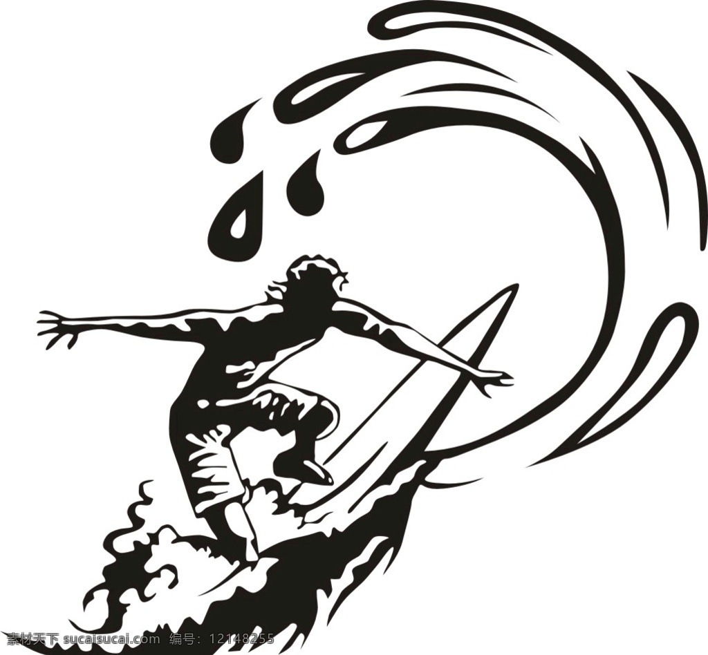 冲浪 海鸥 飞翔 自由 白色 黑色 插画