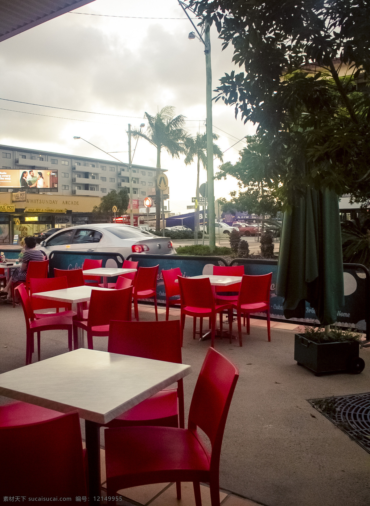 澳洲 餐厅 露天 红色 桌椅 欧式风情 浪漫 千库原创