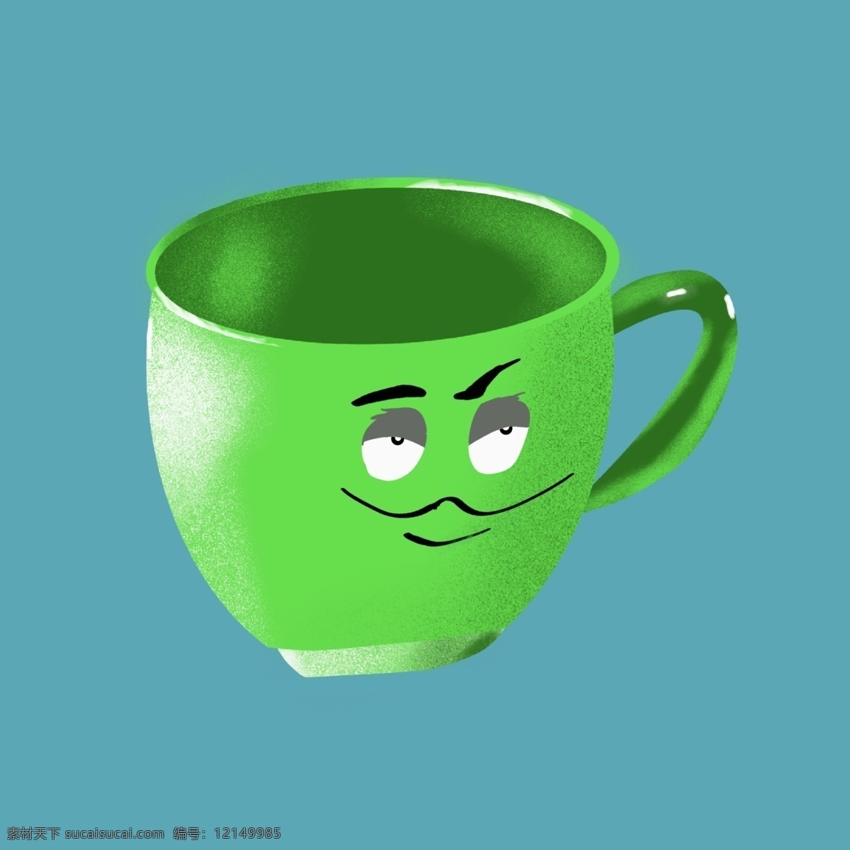 创意 咖啡杯 绿色 卡通 绿色创意 拟人 绿色题材