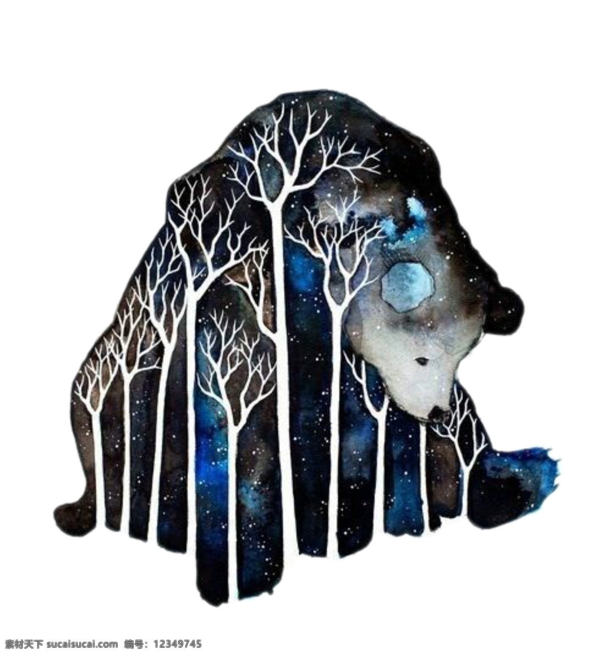 迷幻 唯美 星空 抽象 树木 笨重 狗熊 动物 底纹边框 背景底纹