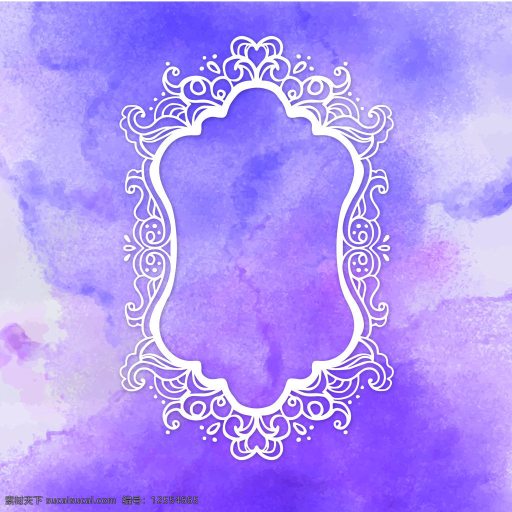 白色花边 背景 标签 彩色 花边 矢量 水彩 水彩背景 水彩素材 印迹 紫色