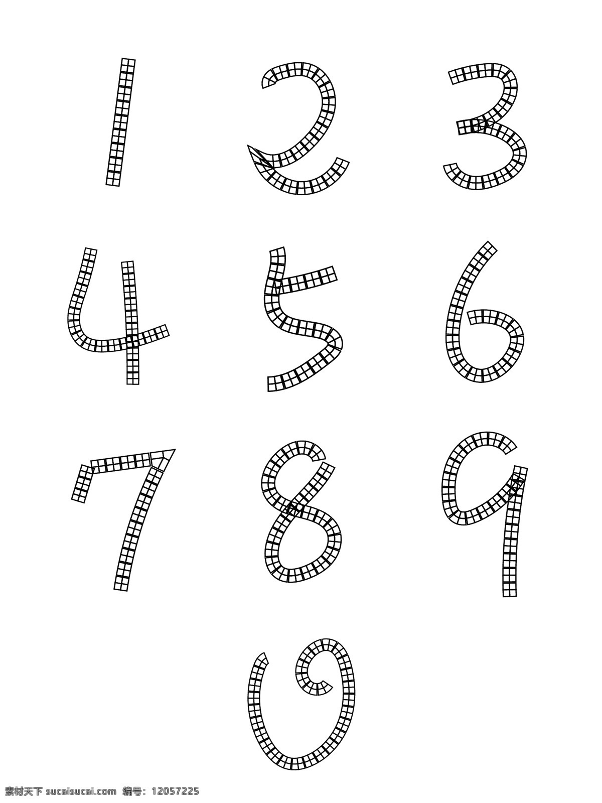 方格 黑白 阿拉伯数字 商用 元素 数字 矢量 简约 线条