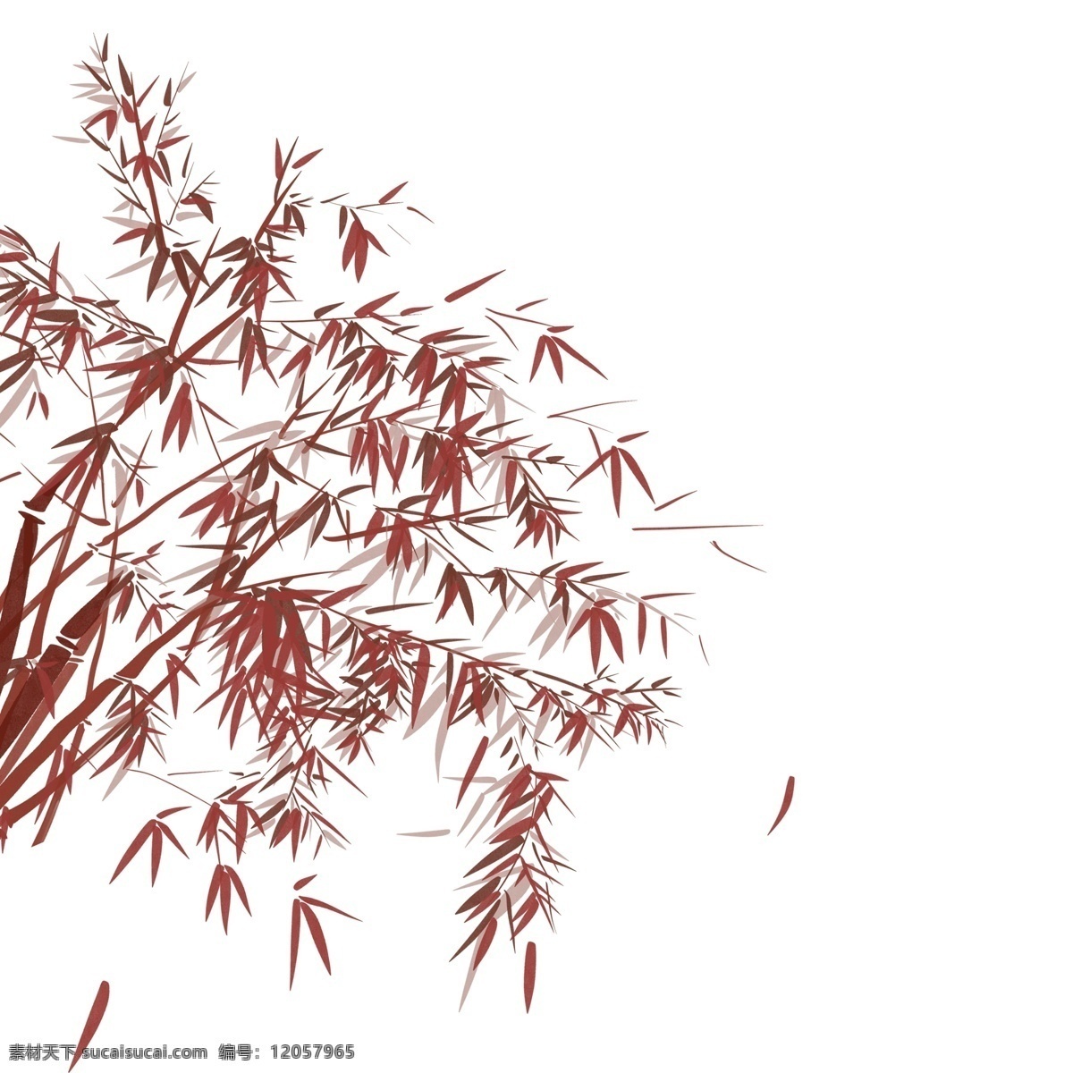 中国 风 红 竹 植物 中国风 叶子 树叶 红色 插画 卡通 文艺 红竹 竹叶 树木