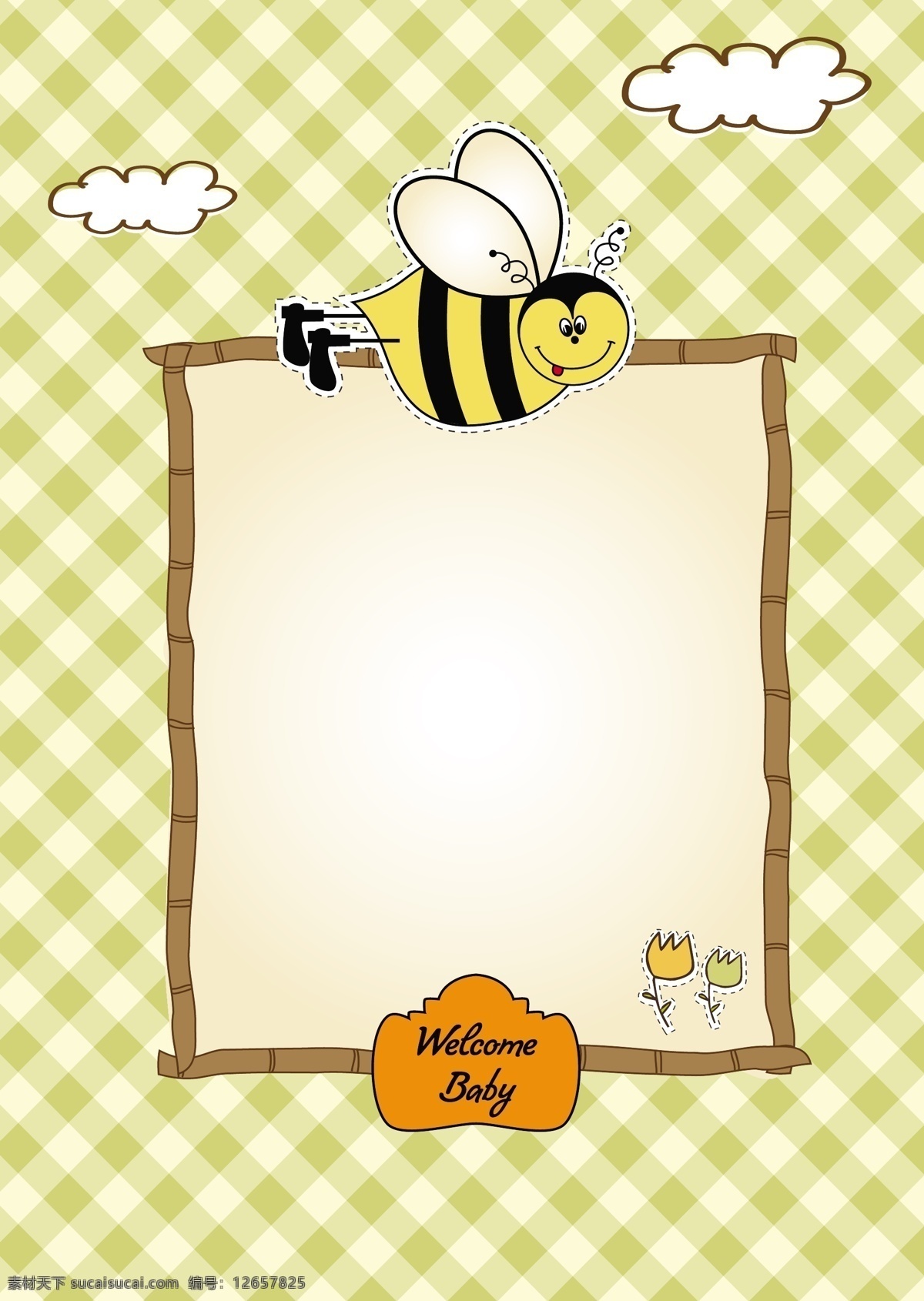 可爱 卡通 儿童 边框 矢量素材 长颈鹿 横条 花朵 蜜蜂 绵羊 俏皮 白色