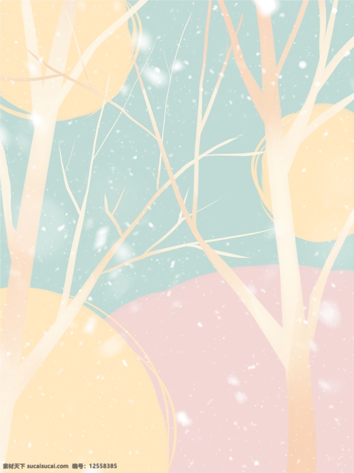彩绘 时尚 冬季 树木 背景 冬天 唯美 雪地 雪景 彩绘背景 大寒背景