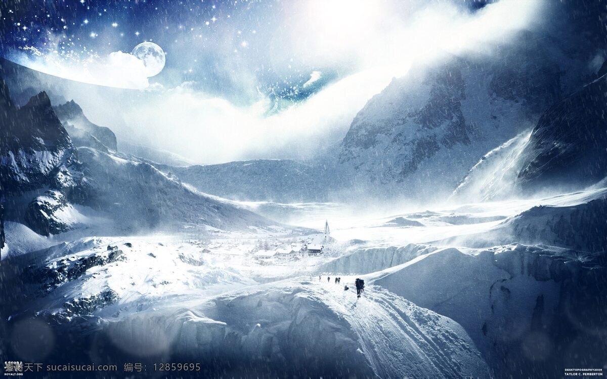 冰天雪地 白雪 小屋 人 星球 山川 背景 壁纸 背景底纹 底纹边框