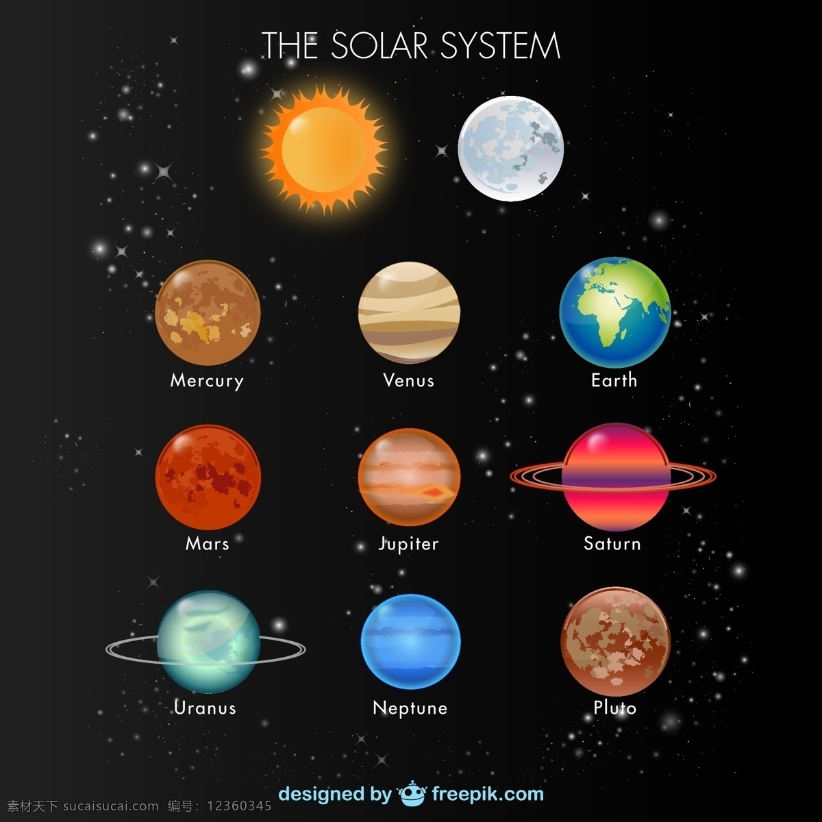 卡通 太阳系 图标 矢量 地球 星球 夜空 矢量图 其他矢量图