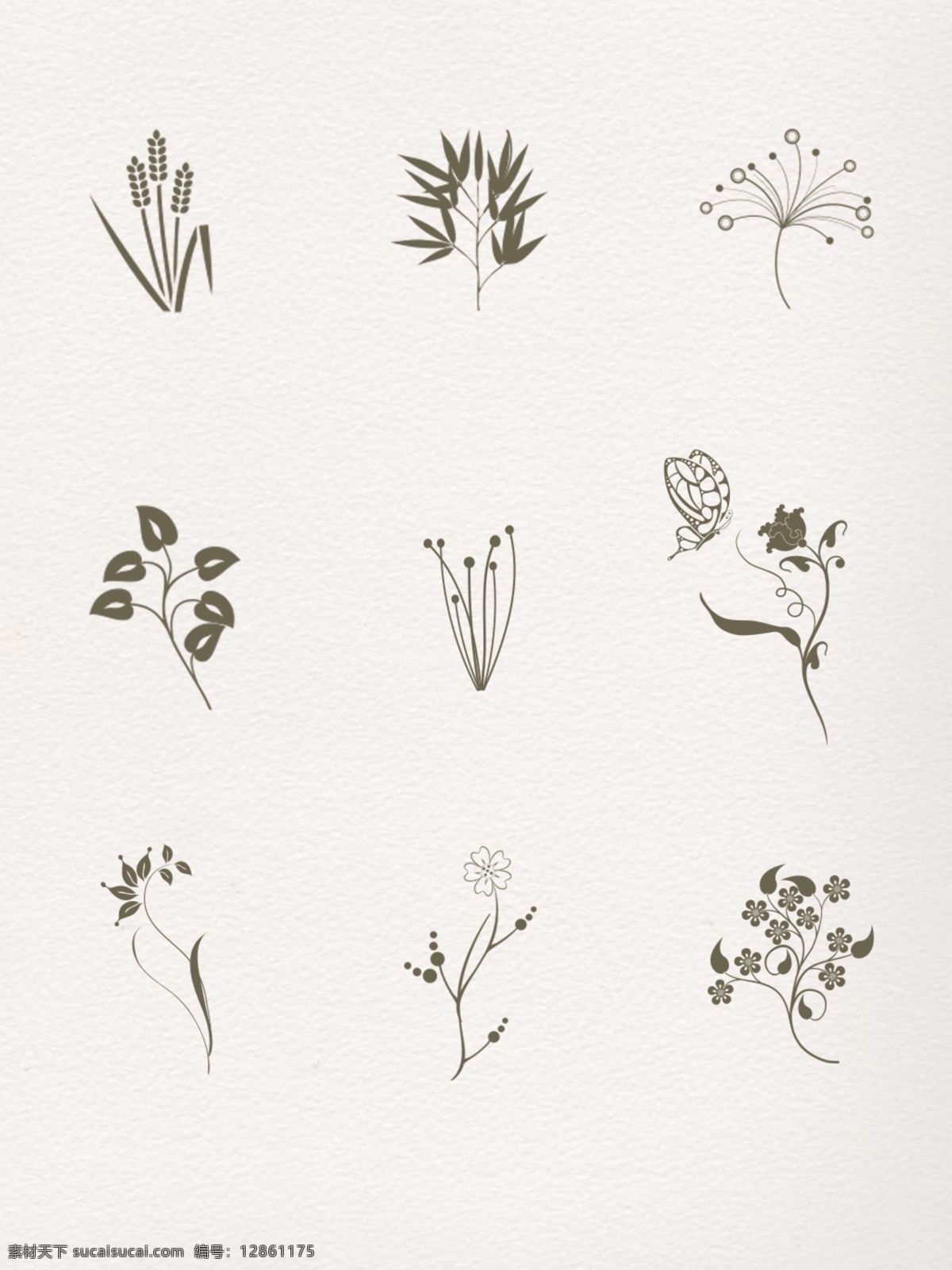 植物 花纹 底纹 草 黑白植物 简笔画 简约风 卡通 卡通草 卡通植物