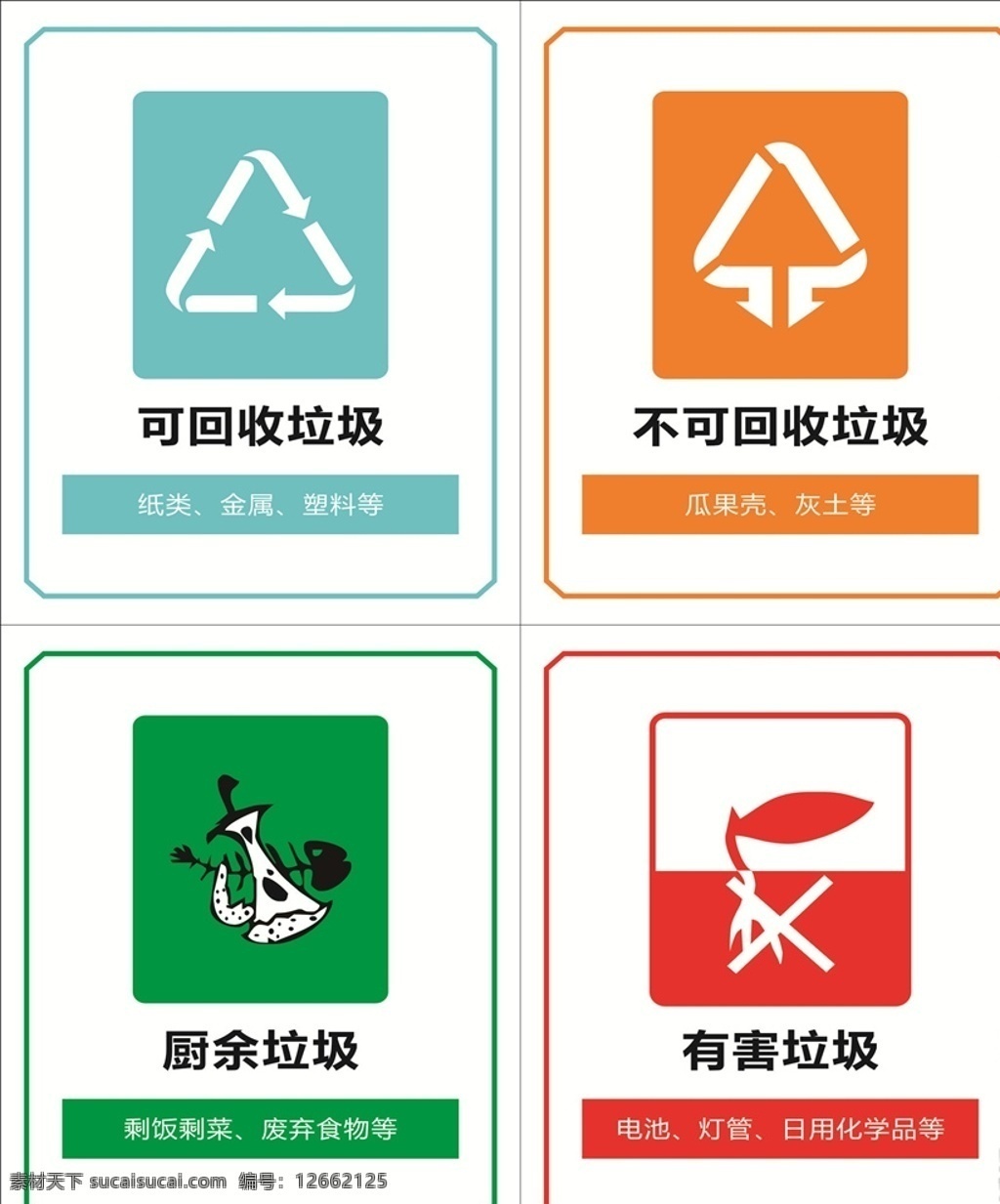 垃圾分类标签 垃圾分类 垃圾标签 垃圾桶贴纸 垃圾桶分类 不可回收垃圾 厨余垃圾 可回收垃圾 有害垃圾