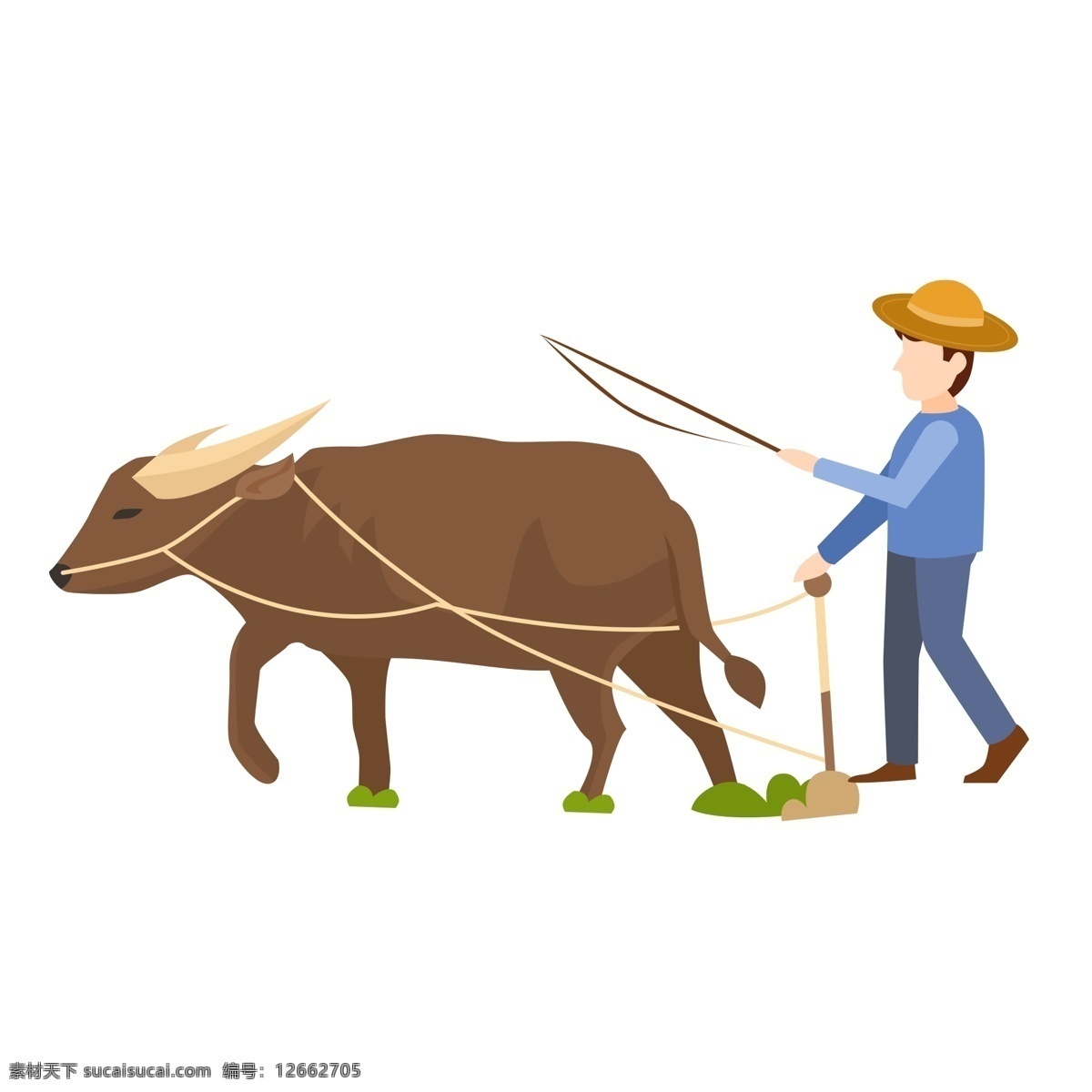 手绘 简约 农民 牛 元素 农民和牛 男子 人物插画 精致人物 手绘元素
