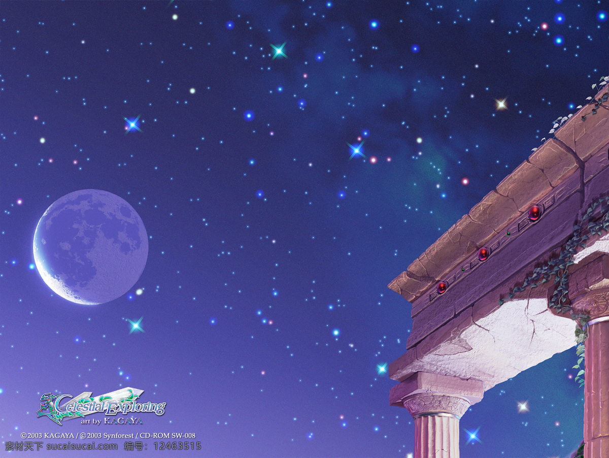 梦幻 夜景 动漫动画 风景漫画图片 动漫桌面 背景 梦幻夜景 设计图 希腊古建 卡通 动漫 可爱