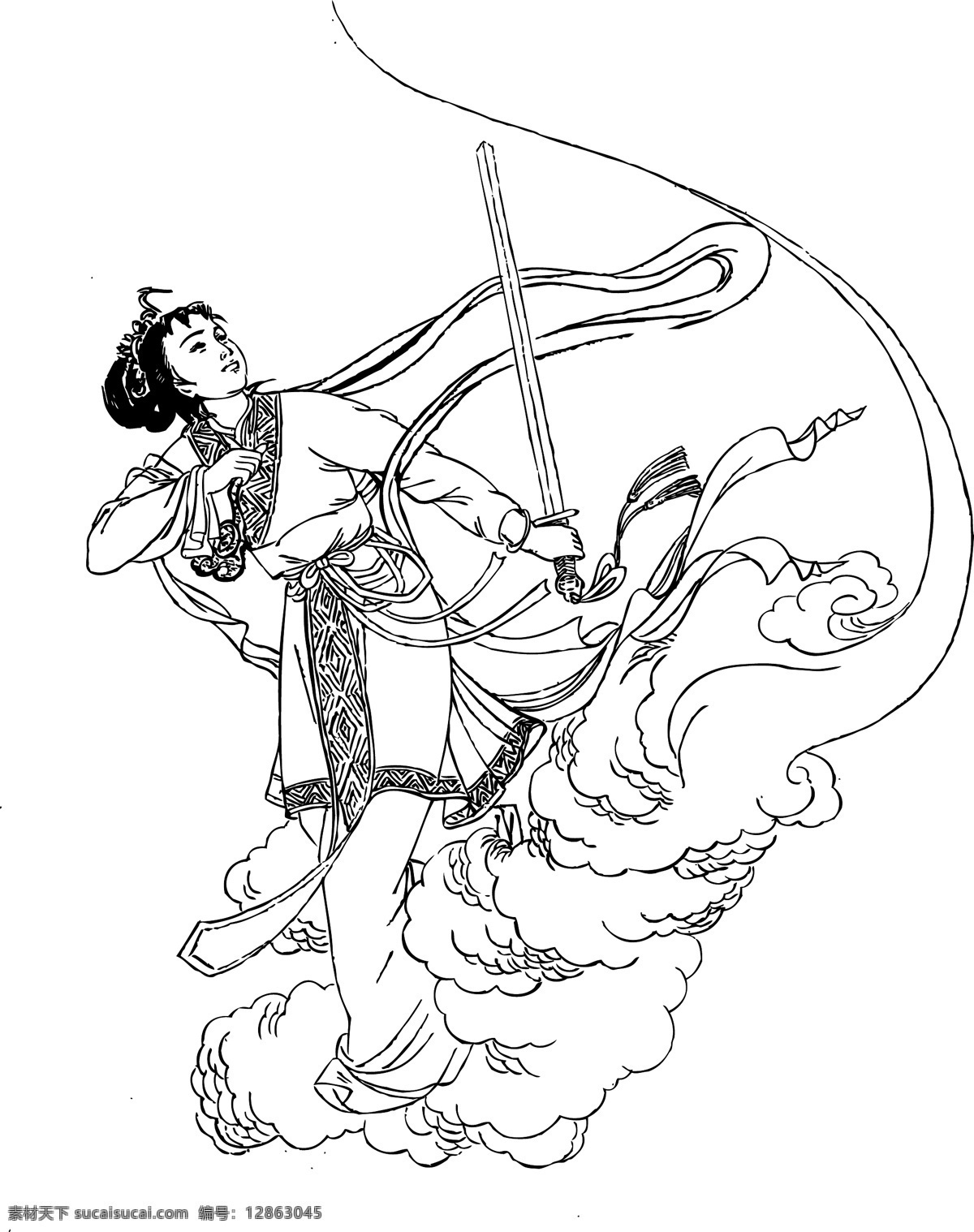 美女矢量图 白描人物 白描 国画 仕女图 美人 古典美女 古代美女 人物矢量图 人物 人物图库 女性妇女