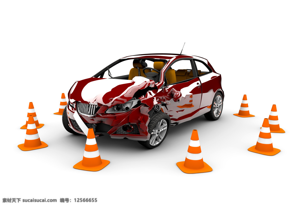 安全 锥 围着 红色 轿车 撞坏的轿车 安全锥 事故 汽车 汽车摄影 汽车图片 现代科技