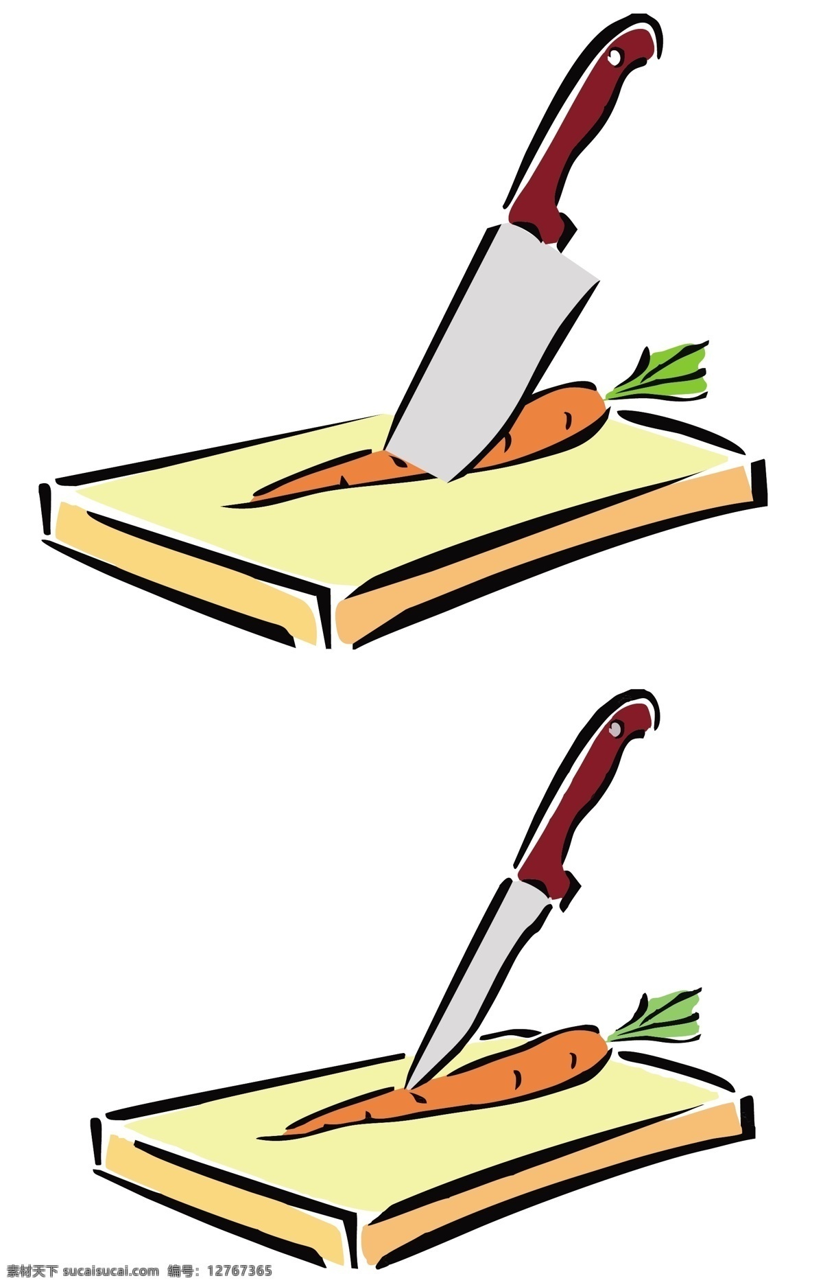 卡通菜刀菜板 线条画菜刀 菜板 大刀和小刀 切胡萝卜图片 上 胡萝卜 ai矢量图 白色