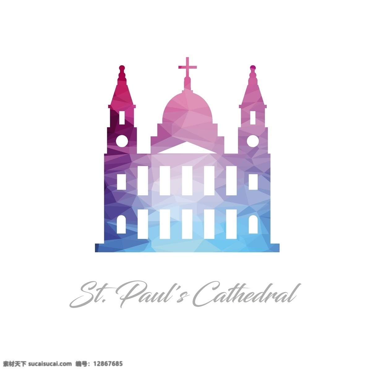 圣保罗大教堂 多边形造型 标志 抽象背景 抽象 旅游 城市 图标 建筑 几何 世界 三角形 艺术 多边形 形状 图形 轮廓 符号 几何背景 现代