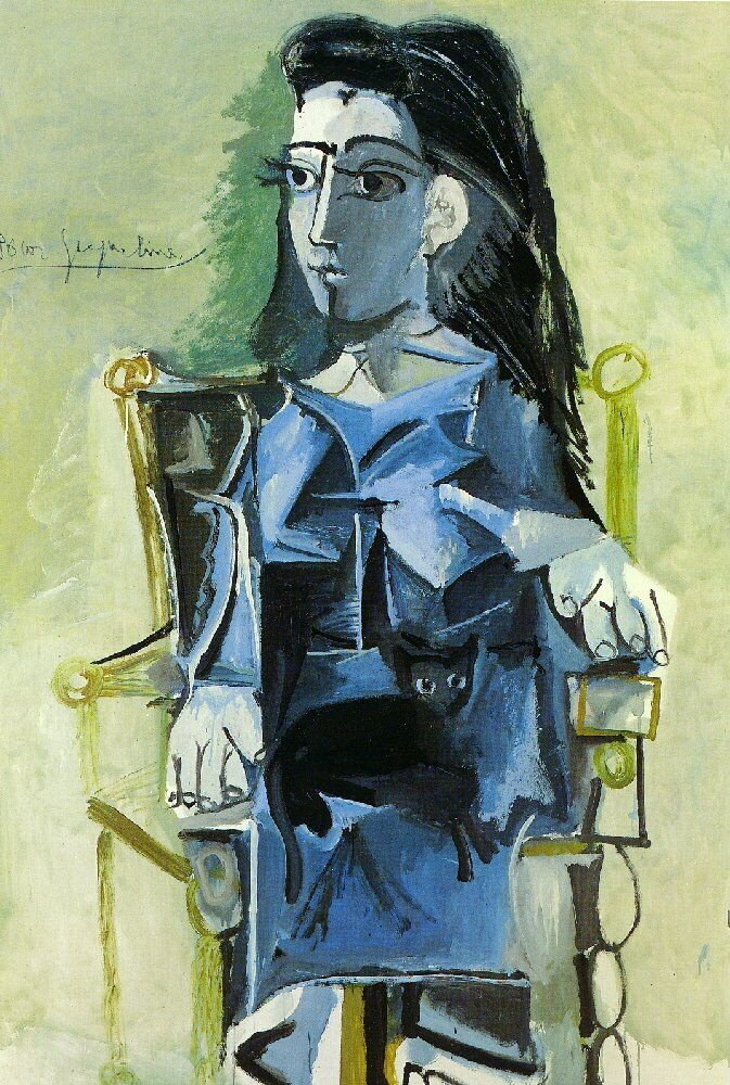 chat 西班牙 画家 巴勃罗 毕加索 抽象 油画 人物 人体 装饰画 son avec assise jacqueline 1964 装饰素材