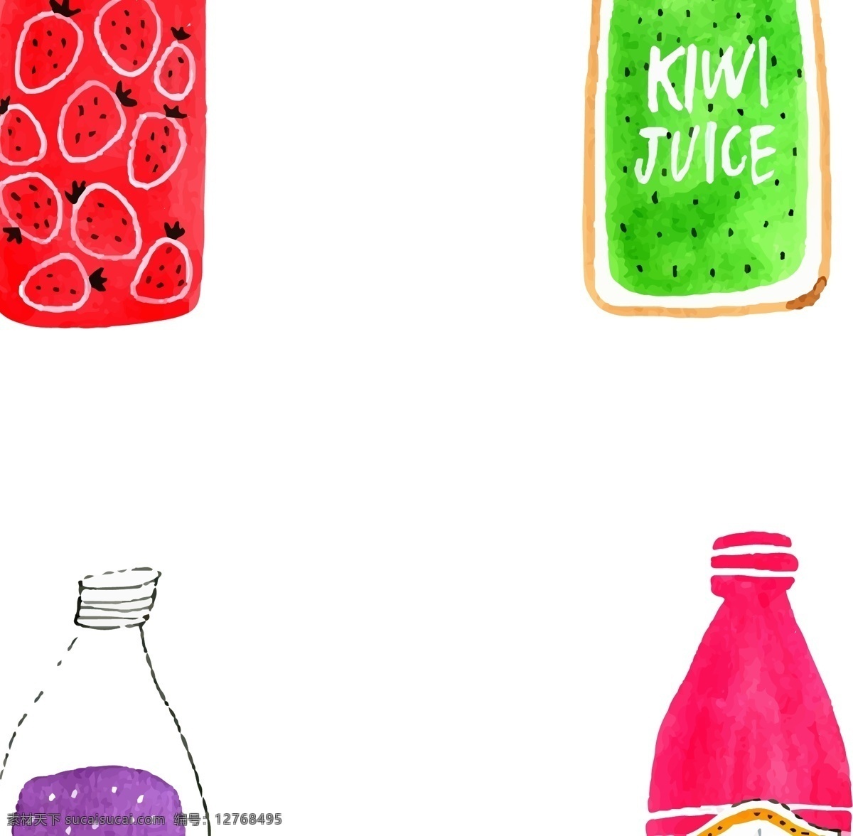 原创 手绘 组 果汁饮料 果汁 瓶子 饮料 饮品 美味