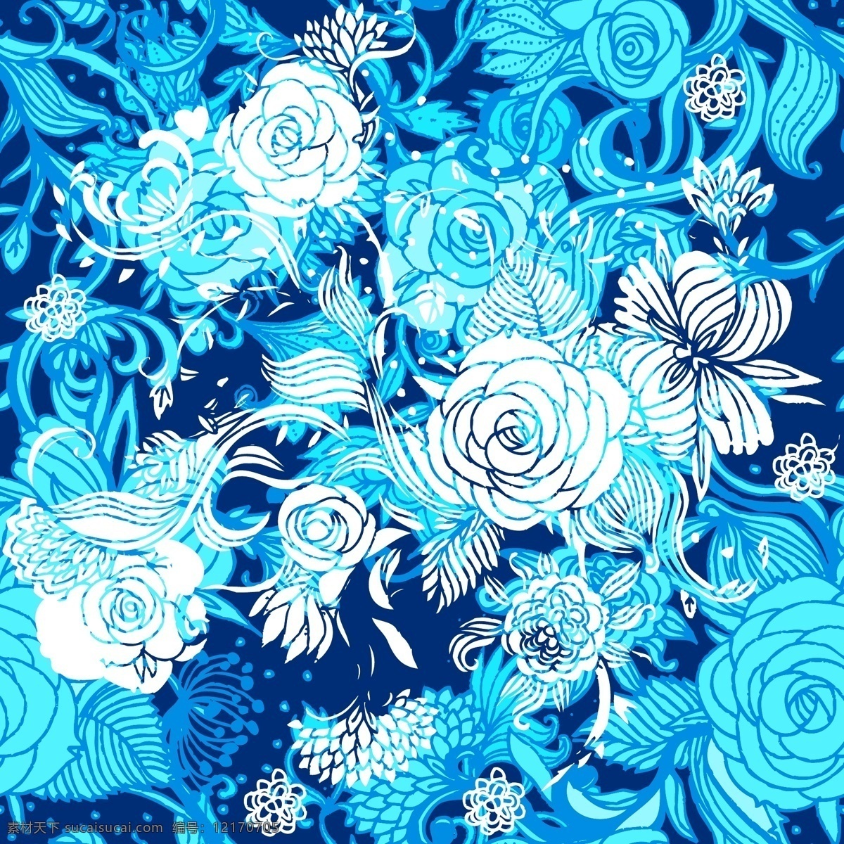 蓝色 花朵 无缝 背景 蓝色花卉图案 花卉背景 花朵背景 鲜花背景 背景花纹 底纹背景 底纹边框 矢量素材 青色 天蓝色
