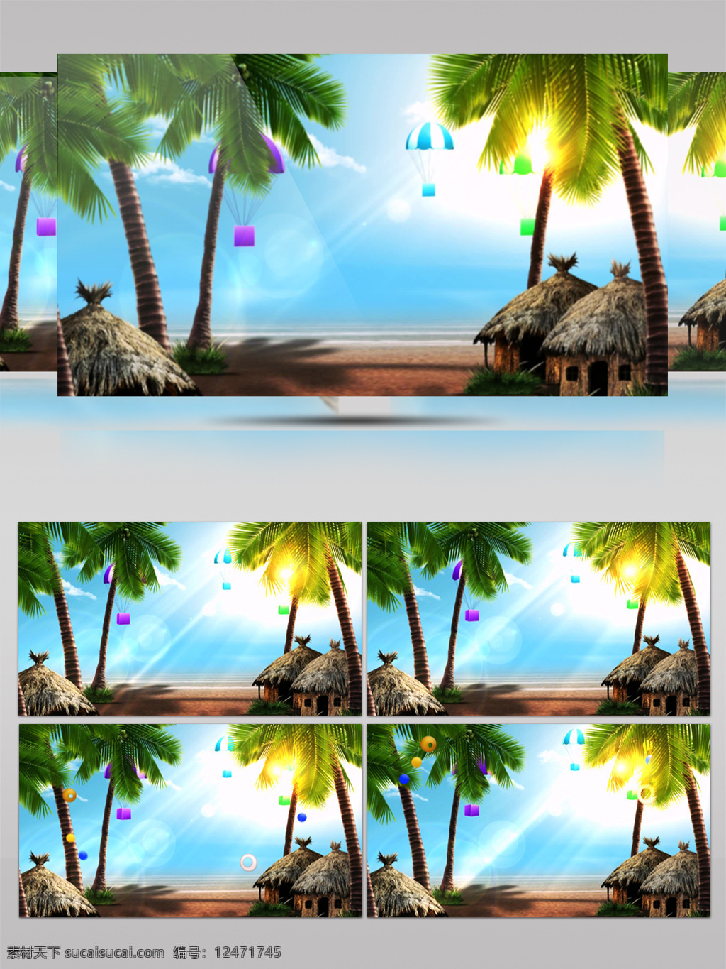 夏日 海滩 树 屋 视频 大海 阳光 热气球 树屋 椰树