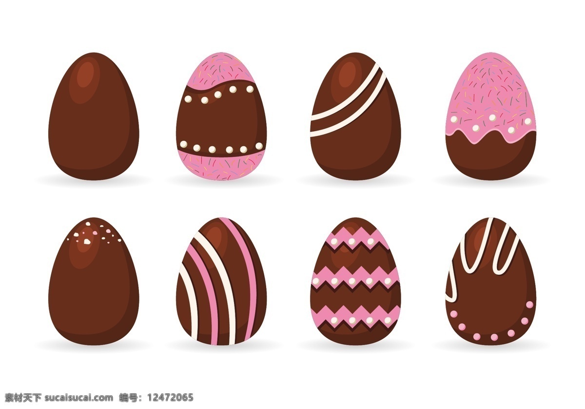 创意 复活节 巧克力 蛋 复活蛋 鸡蛋 蝴蝶结 矢量素材 彩蛋 花纹设计 复活节图标 巧克力蛋