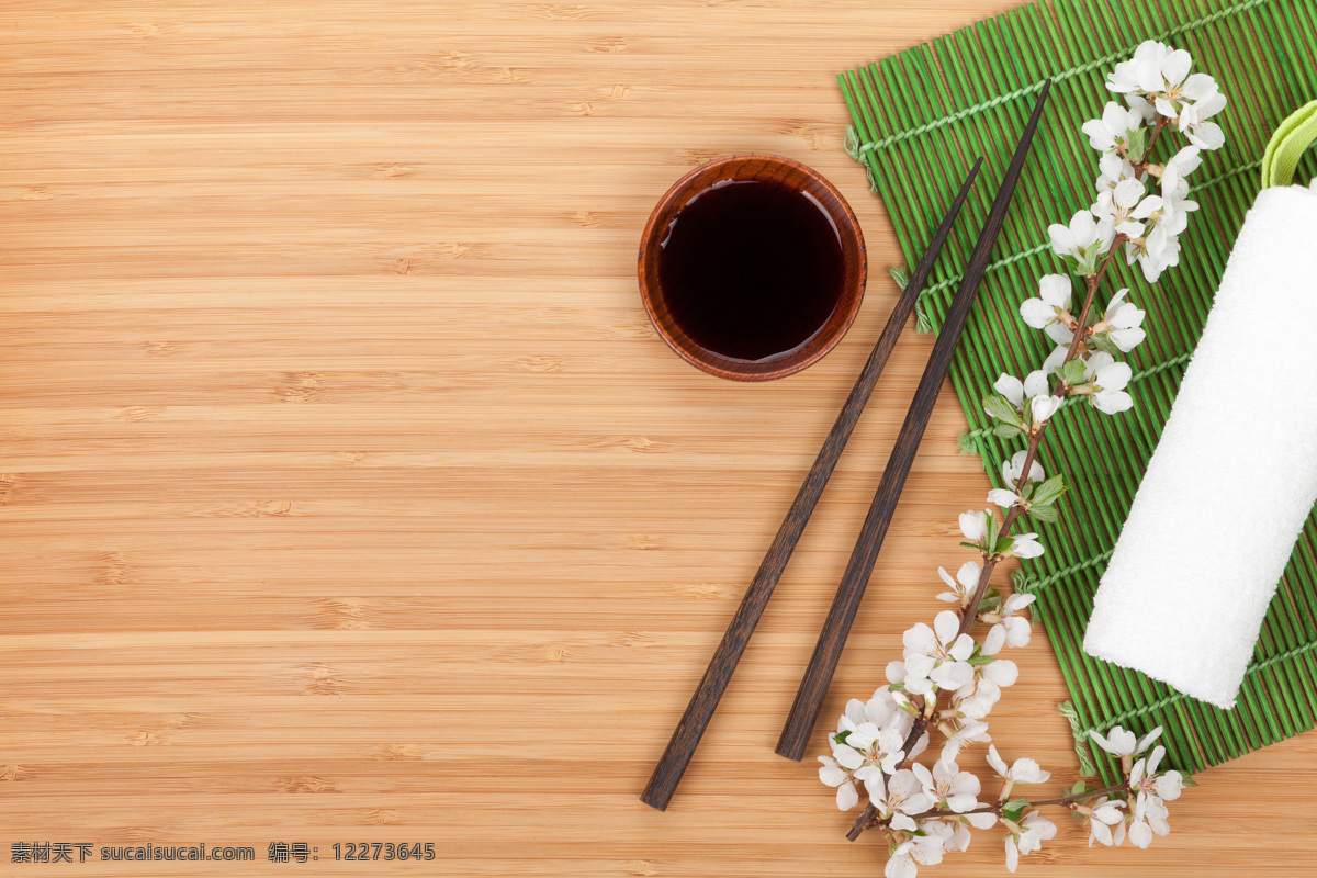 日本美食背景 日本美食 日本饮食文化 筷子 鲜花 樱花 木板背景 木纹背景 其他类别 生活百科 黄色