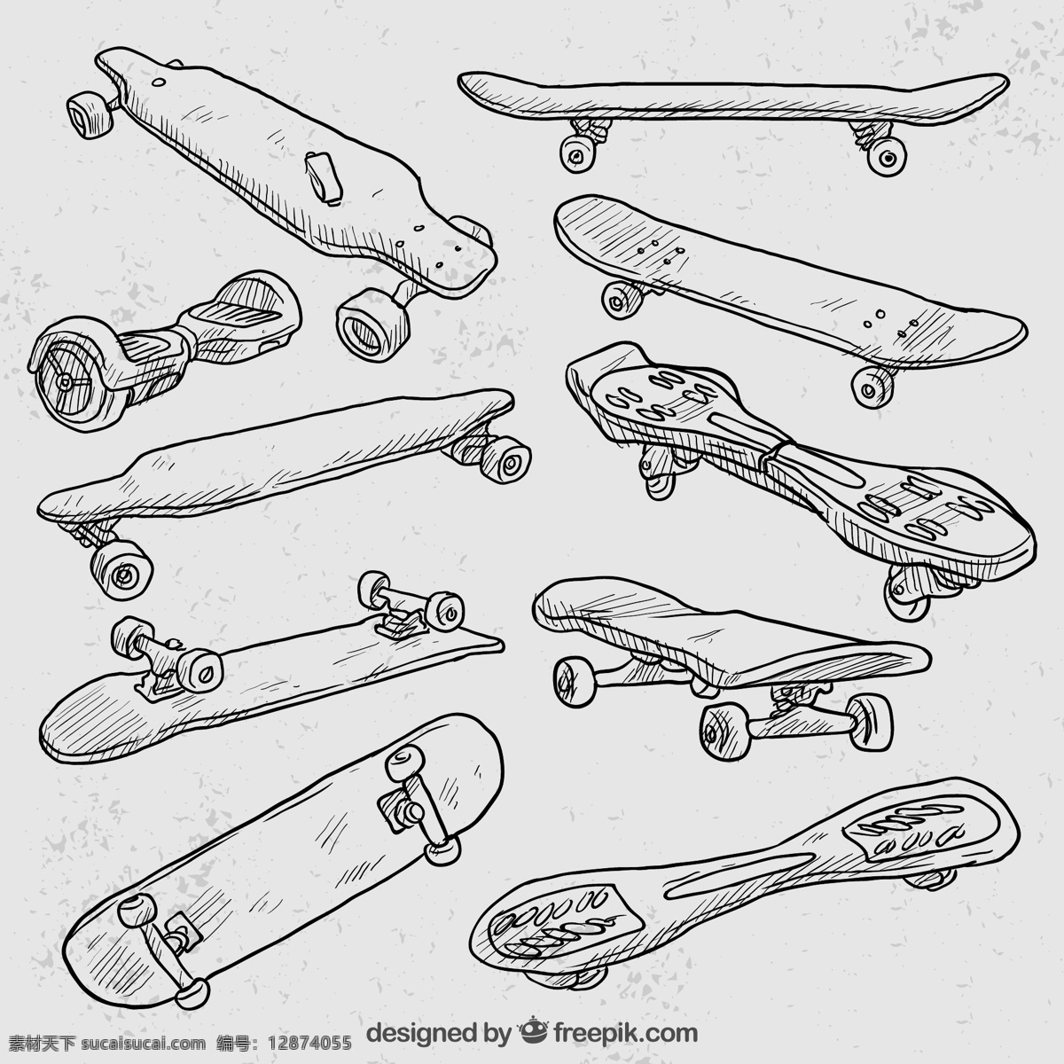 手绘 滑板 矢量 运动物品 滑板矢量图 滑板手绘图 滑板车手绘 高清图片