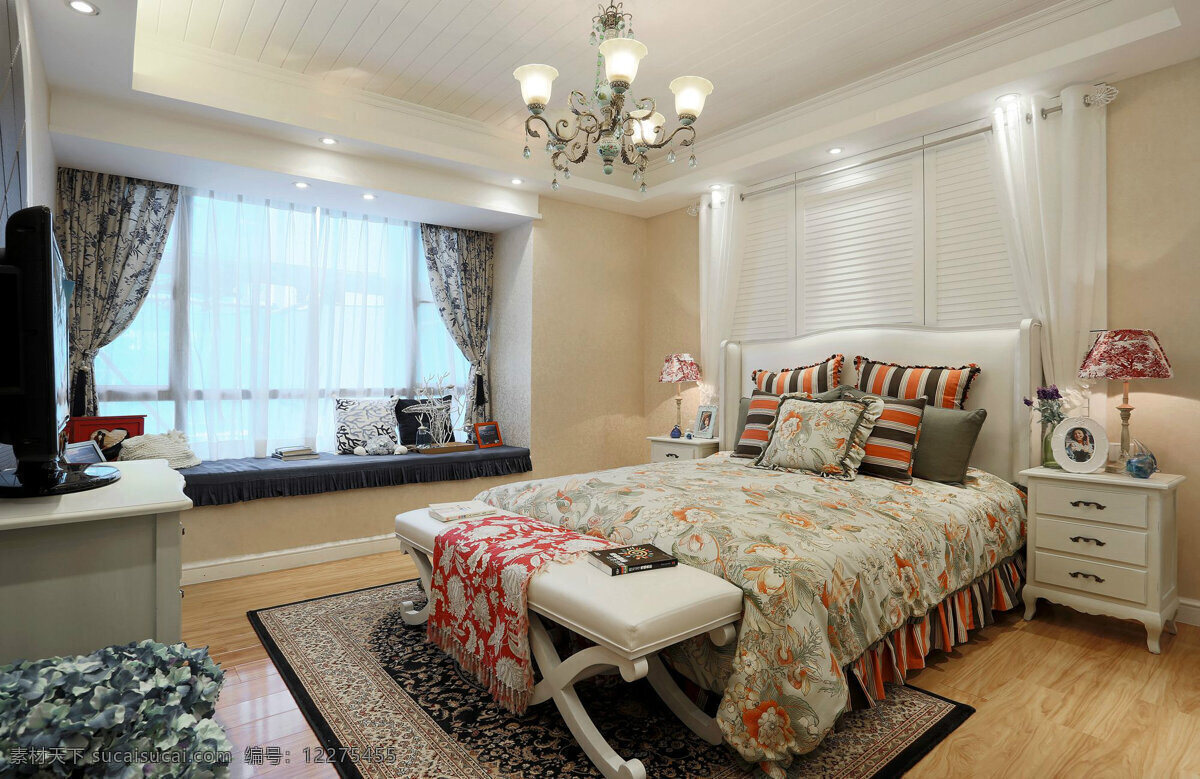现代 地中海 卧室 床铺 装修 实景 图 地中海装修 地中海风格 现代装修 客厅 家具 欧式风格 现代效果图 环境设计